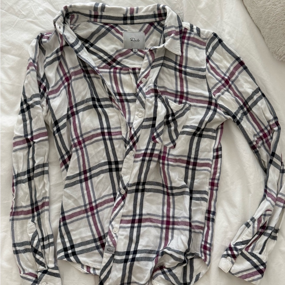 Rails White Plaid Button-Down with Black & Burgundy Stripes